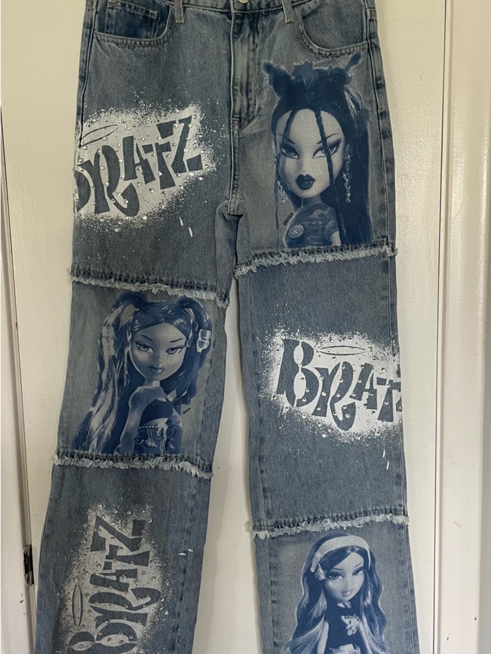 Dolls Kill Gray Bratz Patchwork Flare Jeans